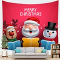 Detail of Christmas tapestry featuring Santa and Reindeer hanging over a cozy sofa - Red Christmas Choir Style (Style-8)