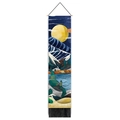 Vertical wall tapestry with mountain landscape, gold moon, and black fringe detail - 32.5x130cm / Quiet Moonlit Night Landscape Style
