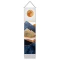 Vertical wall tapestry with abstract blue and gold mountains and orange sun design - 32.5x130cm / New Chinese Gold Leaf Texture Peak Style
