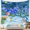 Watercolor Christmas tapestry with snowman and winter landscape for home wall decor - 95x73cm / Snowman Pink Hat(Style-5)
