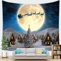 Christmas tapestry featuring Santa Claus sleigh silhouette over a large moon for home decor - Style 3 / 95x73cm (Brushed)
