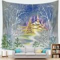 Detail of Christmas tapestry featuring a snowy landscape and festive tree over a sofa - Style 4 / 95x73cm (Brushed)