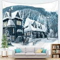Winter snow scene Christmas tapestry featuring cozy log cabins and snowy forest forest scenery - Style 5 / 95x73cm (Brushed)