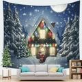 Christmas tapestry featuring snowy cabin and Santa Claus scene for home wall decoration - Style 7 / 95x73cm (Brushed)