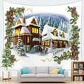 Christmas wall tapestry featuring a snowy forest cabin scene for home holiday decoration - Style 9 / 95x73cm (Brushed)