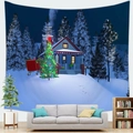 Detail of Christmas wall tapestry showing a snowy cabin scene in a cozy living room decor - Style 11 / 95x73cm (Brushed)