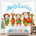 Tapiz navideño con tren de dibujos animados, reno y muñeco de nieve para pared casa - Estilo de Tren de Dibujos Animados (2) / 150x100(Piel de Melocotón)