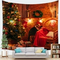 Christmas tree wall tapestry featuring a cozy fireplace and festive holiday home decor - Rocking Chair & Tree (Pattern 5)