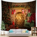 Detail of Christmas peach skin tapestry showing festive fireplace and decorated tree scene - Brick Fireplace & Stockings (Pattern 7)