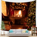 Christmas peach skin tapestry featuring a cozy fireplace and tree scene in a warm room - Retro Armchair & Fireplace (Pattern 9)