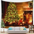 Detailed Christmas tree tapestry hanging above a grey sofa in a cozy living room scene - Giant Tree & Gifts (Pattern 11)