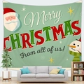 Tapiz navideño verde menta con Papá Noel y texto decorativo para paredes de hogares - 95x73cm (Cepillado) / Estilo Saludo de Navidad Verde Menta-3