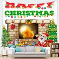 Arazzo natalizio con caminetto e Babbo Natale per decorazione murale festiva - 150x100cm / Pelle di Pesca / Babbo Natale al Camino (4)