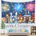 Arazzo di Natale con villaggio innevato e fuochi d'artificio per pareti a tema festivo - 150x100cm / Pelle di Pesca / Città dei Fuochi d'Artificio (6)