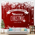 Detail of Christmas snowflake tapestry hanging in a cozy modern living room setting - Red Dense Snowflake Starry Style-8