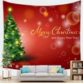 Arazzo con albero di Natale e testo Merry Christmas su sfondo rosso per la casa - 150x100cm / Pelle di Pesca / Albero di Natale Rosso (2)