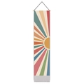 Tapisserie soleil rétro avec rayons morandi, poteau en bois et glands à franges - 32.5x130cm / Style-1 (Soleil Radial - Morandi)