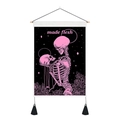 Détails de la tapisserie de crâne avec art rose, tringle en bois et pompons noirs - 35x50cm / Style-6 (Crâne Rose)