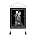 Tapisserie tarot noir et blanc les amoureux avec squelettes, tige bois et glands décor - 35x50cm / Style-7 (Le Mat Tarot Crâne)