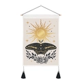 Bohemian sun and moth tapestry with wooden pole and elegant black hanging tassels - 35x50cm / Golden Sun Moth (Style 2)