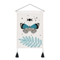 Macro view of vintage butterfly tapestry texture with wooden rod and black tassels - 35x50cm / Blue and Black Butterfly Style (Style-4)