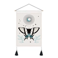 Detail of butterfly and moon tapestry featuring elegant black tassels and a wooden hanging rod - 35x50cm / Spotted Moth Style (Style-5)