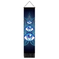 Vertical wall tapestry with mystic eyes, blue mandala patterns and black tassels detail - 32.5x130cm / Deep Blue Teal Mystic Triple Eyes Style (Style-8)