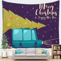 Christmas wall tapestry with a teal car carrying a tree on a deep purple background - Purple Christmas Car Carrying Tree Style-5