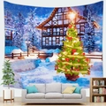 Winter Christmas tree wall tapestry with snow cabin design for festive home living room decor - 95x73cm / Watercolor Snow Hut(Style-7)