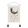 Artistic moon and floral butterfly tapestry with gold stars and black tassels - 35x50cm / Floral Crescent Style (Style-1)