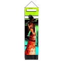 Tapiz de silueta de mujer africana con vestido naranja y detalles de borlas negras - 32.5x130cm / Mujer en Vestido Floral Naranja Vista Trasera (Estilo-19)