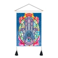 Detailed Hamsa Hand wall tapestry featuring intricate cultural art and black tassels - 35x50cm / Artistic Religious Hand