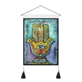 Hamsa Hand tapestry with Evil Eye and tassels, colorful mystical wall hanging for room decor - 35x50cm / Blue Purple Mystical Hand