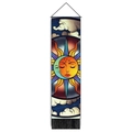 Close-up of Nordic sun and moon tapestry with vibrant cosmic colors and black fringe - 32.5x130cm / Sun and Moon Union Totem Pattern