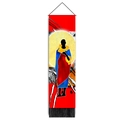 Tapiz de silueta de mujer africana con sol amarillo y detalles de borlas negras - 32.5x130cm / Figura con Ropa Étnica Africana y Sol (Estilo-22)