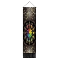 Detail der Meditations-Wandteppich mit Regenbogen-Mandala, Holzstab und schwarzen Quasten - Standardgröße / Regenbogen Stern Mandala (Stil-2)