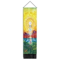 Meditations-Wandteppich mit sieben Chakra-Symbolen, Holzstab und schwarzen Fransen-Quasten - Standardgröße / Künstlerisch Bemaltes Chakra (Stil-4)