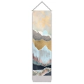 Vertical scroll painting with abstract mountain landscape, gold accents, and wooden hanger - 32.5x130cm / Abstract Marble Landscape Pattern (款式-3)
