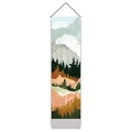 Vertical landscape tapestry featuring sunrise over misty mountains and forest with wood frame - 32.5x130cm / Lush Mountains and Forest Pattern (款式-1)