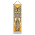 Vertical Indian elephant tapestry detail with wooden rod and white cotton tassels - 32.5x130cm / Style 2 (Warm Orange Line Art Elephant)