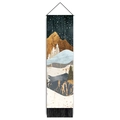Detailed macro of sunrise mountain tapestry with golden peaks and black bottom tassels - 32.5x130cm / Starry Sky Golden Mountains Snow Pattern (款式-4)