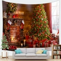 Detail of soft peach skin Christmas tapestry showing festive fireplace and tree - Brick Fireplace Gift Boxes (Style 11)