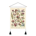 Detailansicht der botanischen Wandrolle mit Blumen und dekorativem Holz-Hängerahmen - Vintage Blumenillustration Stil 1 (Style-1) / 35x50cm