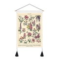 Detail eines Vintage-Wandteppichs mit botanischen Blumenmotiven und Holzaufhängung - Vintage Botanische Karte Stil 3 (Style-3) / 35x50cm