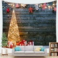 Christmas peach skin tapestry with glowing tree and red gifts hanging over a sofa - Wood Grain Woven Tree (Style 12)