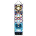Vertikaler Wandteppich mit Mandala-Muster, Holzstange und schwarzen Fransen am Saum - Kaleidoskop-Mandala (Stil-10) / 32.5x130cm