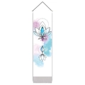 Detail of bohemian lotus mandala wall tapestry with watercolor print and wood hanger - 32.5x130cm / Watercolor Gradient Fresh Lotus (Style-4)