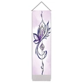 Vertical wall hanging with purple lotus line art and light wood frame for modern home decor - 32.5x130cm / Purple Line Art Floral (Style-5)