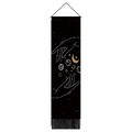 Detail of minimalist moon and stars wall tapestry with elegant black fringe trim - Starry Sky Two-Way Gesture Style / 32.5x130cm