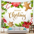 Christmas wall tapestry with gingerbread men and Merry Christmas text on a white background - Gingerbread Man Poinsettia Style-12